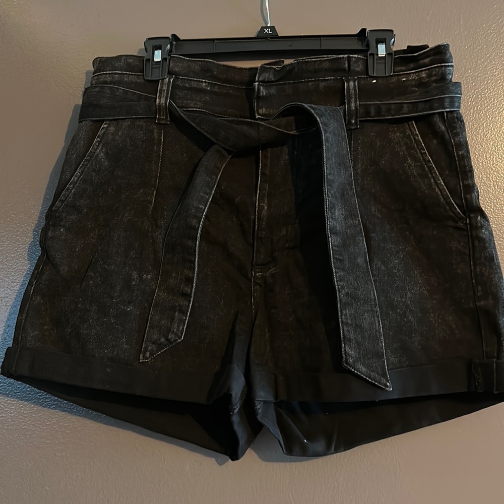 Express paper bag waist shorts black size 12